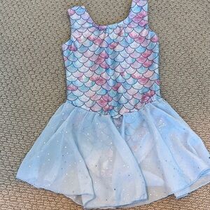 Girls' Mermaid-Print Dance Costume Dress in Blue & Pink